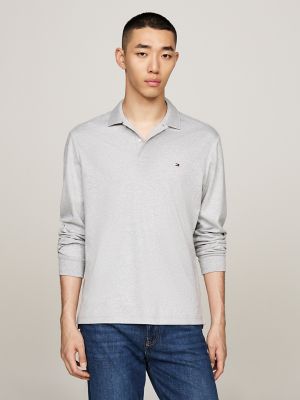 Regular Fit Long-Sleeve Polo, Light Grey Heather