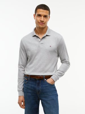 Tommy Hilfiger Men's Regular Fit Long-Sleeve Polo - Grey Heather - XXL