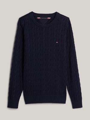 Cable Knit Crewneck Sweater, Navy