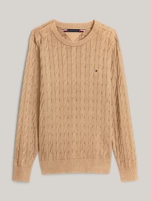 Cable Knit Crewneck Sweater, Safari Canvas