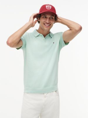 Short-Sleeve Sweater Polo, Minty Essence Heather