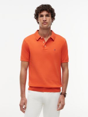 Short-Sleeve Sweater Polo, Brilliant Orange