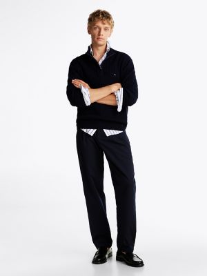 Herringbone Knit Quarter-Zip Sweater, Navy