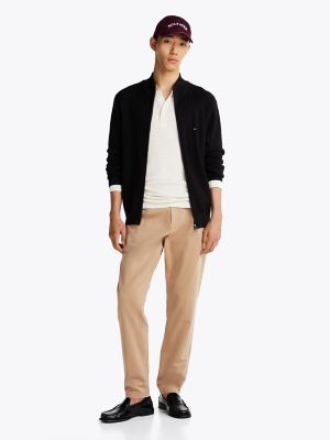 Herringbone Knit Zip Sweater, Black