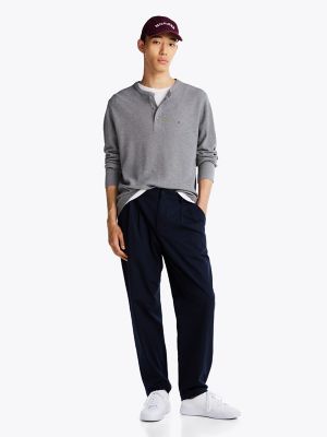 Long-Sleeve Knit Henley Shirt, Medium Grey Heather