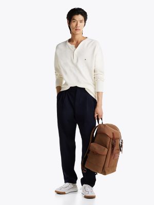 Long-Sleeve Knit Henley Shirt, Ivory Petal