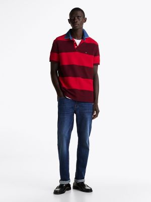Relaxed Fit Denim Collar Rugby Stripe Polo | Tommy Hilfiger Relaxed Fit Denim Collar Rugby Stripe Polo | Tommy Hilfiger