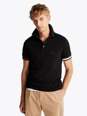Slim Fit Flag Cuff Polo, Black