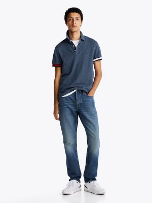 Slim Fit Flag Cuff Polo, Faded Indigo Heather