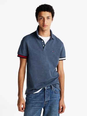 Slim Fit Flag Cuff Polo, Faded Indigo Heather