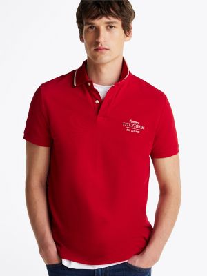 Regular Fit Embroidered Hilfiger Polo, Medium Red