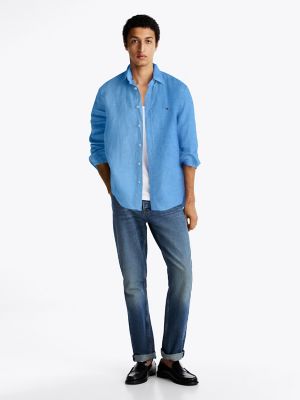 Regular Fit Pigment-Dyed Linen Shirt, Blue Spell