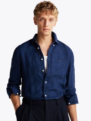 Regular Fit Pigment-Dyed Linen Shirt, Night Sky