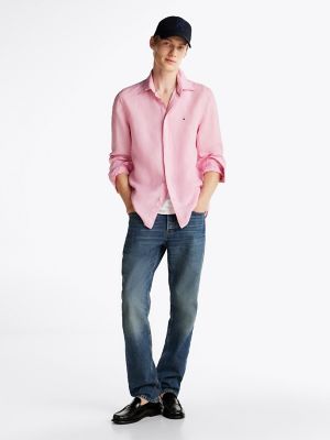 Regular Fit Pigment-Dyed Linen Shirt, Classic Pink