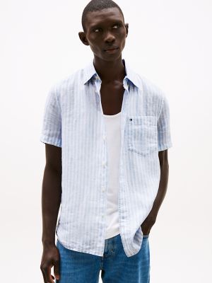 Regular Fit Stripe Pigment-Dyed Linen Shirt, Sweet Blue/White Stripe