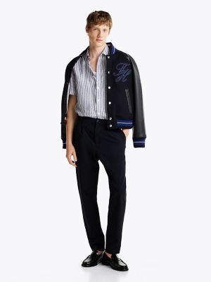 Regular Fit Stripe Pigment-Dyed Linen Shirt, Night Sky/White Stripe