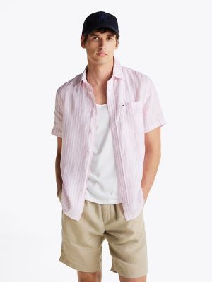 Regular Fit Stripe Pigment-Dyed Linen Shirt, Classic Pink/White Stripe