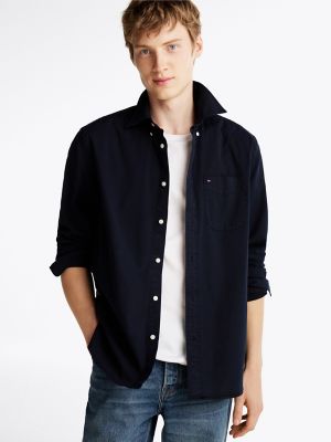 Regular Fit Garment-Dyed Twill Shirt, Navy