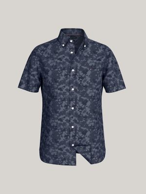 Regular Fit Camo Poplin Shirt, Navy