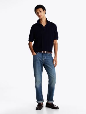 Regular Fit Cable Knit Polo, Navy
