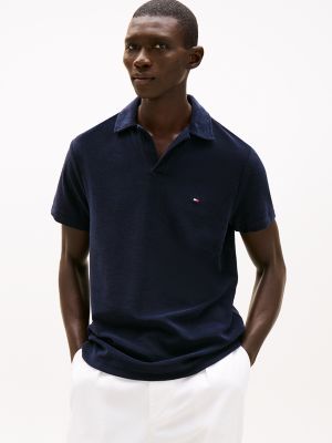 Regular Fit Terry Toweling Polo, Navy