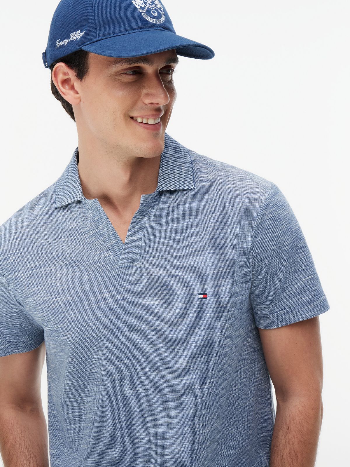 Regular Fit Textured Oxford Slub Polo — Blue