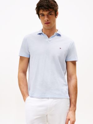 Polo flammé Oxford texturé, coupe régulière, bleu doux/blanc