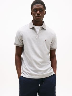 Regular Fit Zip Placket Tech Polo, Medium Grey Heather