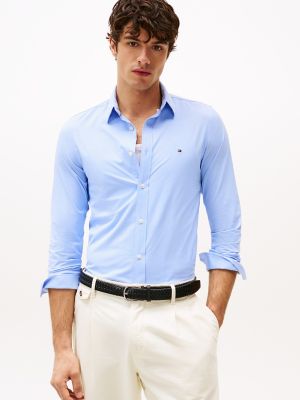 Slim Fit Mini Gingham Performance Shirt, Sky Blue Check