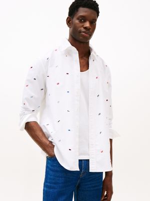 Relaxed Fit Embroidered Oxford Shirt, Optic White