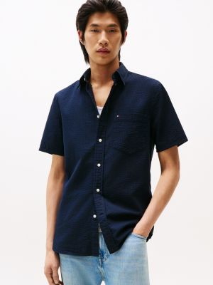 Regular Fit Seersucker Shirt, Navy