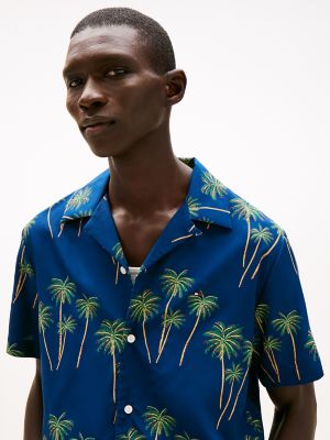 Regular Fit Lightweight Palm Camp Shirt, Night Sky Blue
