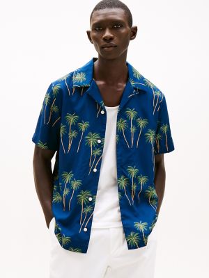 Regular Fit Lightweight Palm Camp Shirt, Night Sky Blue
