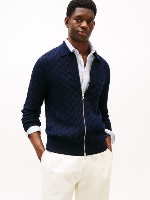 Cable Knit Zip Cardigan, Navy