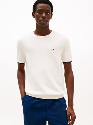 Tipped T-Shirt Sweater, Ivory Petal