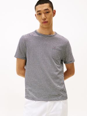 Stripe Linen-Cotton Blend Pocket T-Shirt, Navy/Ivory Petal Stripe