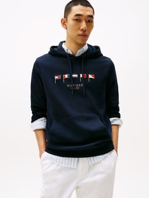 Haut à capuchon avec drapeau nautique brodé, bleu marine