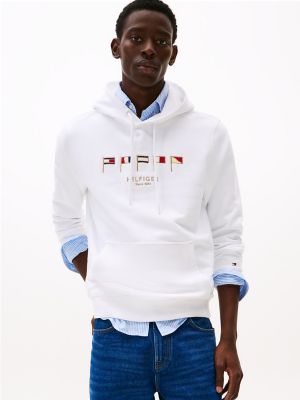 Embroidered Nautical Flag Hoodie, White
