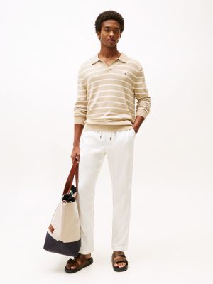 Tapered Fit Linen-Blend Pant, Ivory Silk
