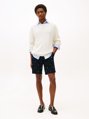 Straight Fit Embroidered Flag Short, Navy