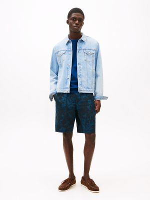 Relaxed Tapered Fit Floral Linen Short, Navy