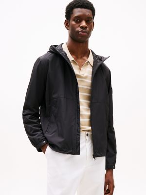 Water-Repellent Hooded Windbreaker, Black