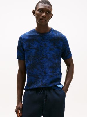 Island Print Slub Cotton T-Shirt, Navy