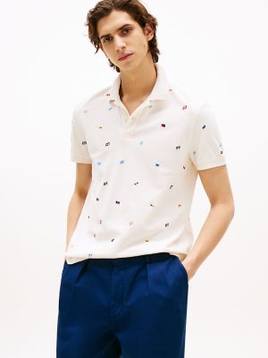Regular Fit Allover Flag Polo, Ivory Petal