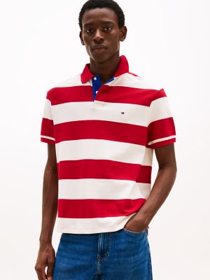 Relaxed Fit Rugby Stripe Polo, Medium Red/Ivory Petal