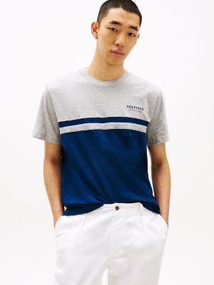 Monotype Logo Colorblock T-Shirt, Light Grey Heather/Blue