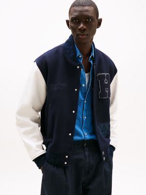 Wool-Blend Varsity Jacket, Navy