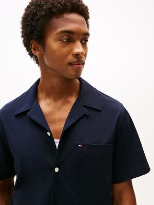Regular Fit Knit Camp Shirt, Navy