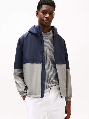 Hooded Colorblock Ripstop Jacket, Navy