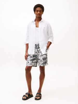 Regular Fit Island Print Linen Short, Navy